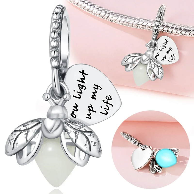 925 Original Bracelets: Chameleon Luminous Firefly Butterfly Silver Charms - Fits Pandora, Ideal for DIY Jewelry Making