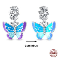 925 Original Bracelets: Chameleon Luminous Firefly Butterfly Silver Charms - Fits Pandora, Ideal for DIY Jewelry Making