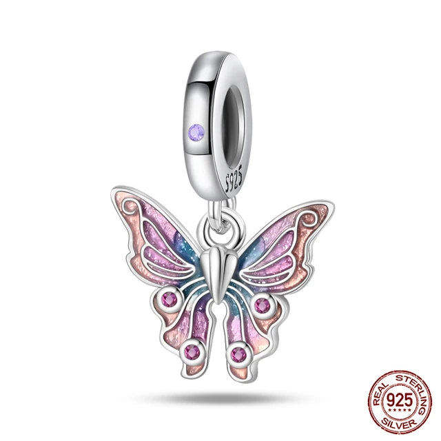 925 Original Bracelets: Chameleon Luminous Firefly Butterfly Silver Charms - Fits Pandora, Ideal for DIY Jewelry Making