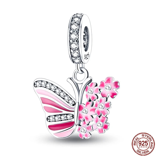 925 Original Bracelets: Chameleon Luminous Firefly Butterfly Silver Charms - Fits Pandora, Ideal for DIY Jewelry Making