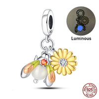 925 Original Bracelets: Chameleon Luminous Firefly Butterfly Silver Charms - Fits Pandora, Ideal for DIY Jewelry Making