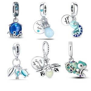 925 Original Bracelets: Chameleon Luminous Firefly Butterfly Silver Charms - Fits Pandora, Ideal for DIY Jewelry Making