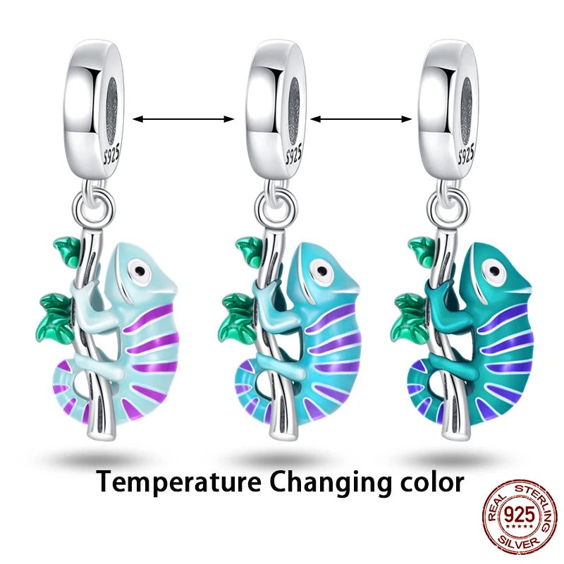 925 Original Bracelets: Chameleon Luminous Firefly Butterfly Silver Charms - Fits Pandora, Ideal for DIY Jewelry Making