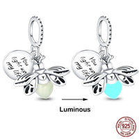 925 Original Bracelets: Chameleon Luminous Firefly Butterfly Silver Charms - Fits Pandora, Ideal for DIY Jewelry Making