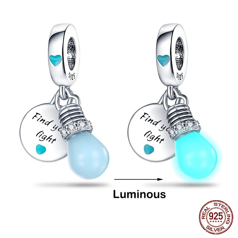 925 Original Bracelets: Chameleon Luminous Firefly Butterfly Silver Charms - Fits Pandora, Ideal for DIY Jewelry Making